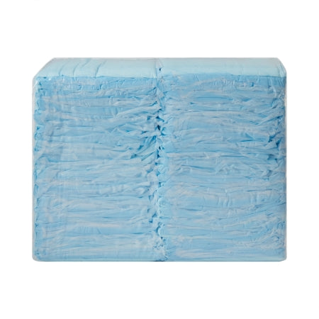 A stack of McKesson Simplicity™ Basic Disposable Underpads, 23x24 inches with light absorbency, is tightly packed in a rectangular shape against a plain white background.