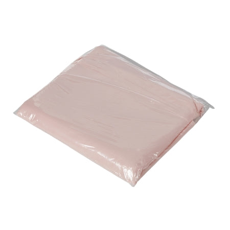 A pink underpad by McKesson, made from quilted polyester/rayon and measuring 34 x 36 inches, is folded and wrapped in clear plastic packaging.