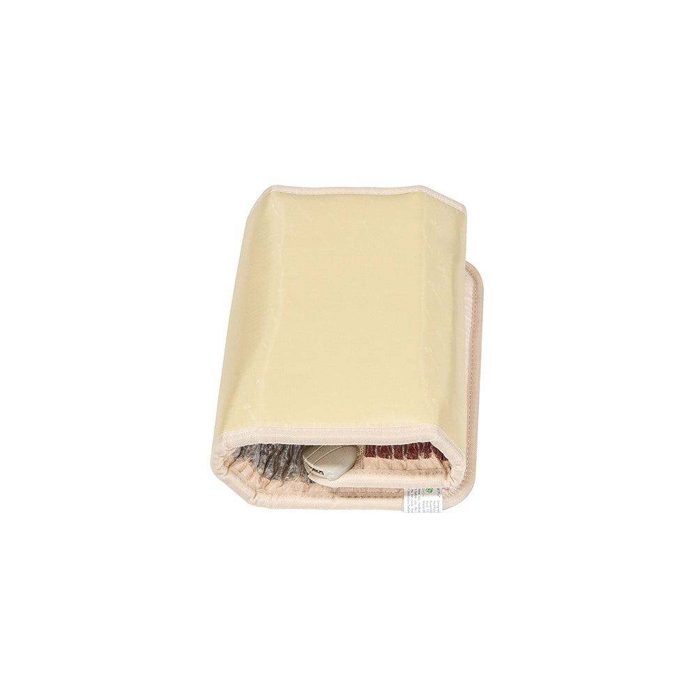 A beige fabric pouch with a transparent outer layer, shown flat on white, ideal for storing your HealthyLine Rainbow Chakra Mat™ Small 4020 Firm - Photon PEMF Inframat Pro® 3rd Edition.