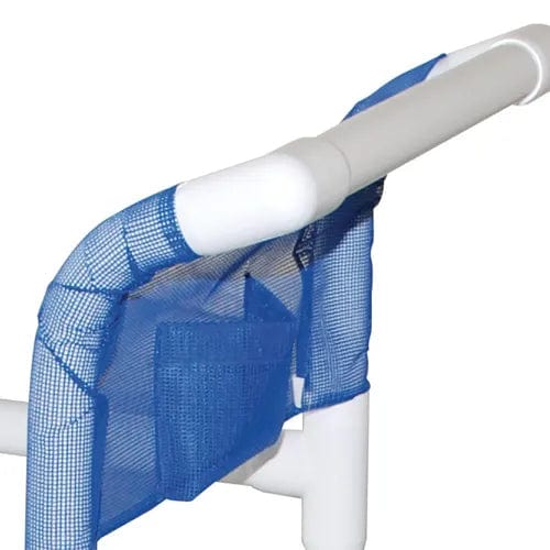 Close-up of a Direct Choice™ white PVC frame featuring blue mesh fabric, designed as a replacement mesh back for the Direct Choice™ 350 lb. Shower Chair by Direct Supply.