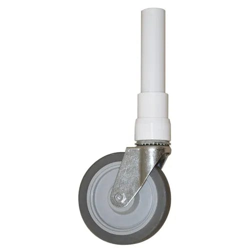 The Direct Supply Direct Choice™ Replacement Heavy-Duty Threaded Caster, featuring a grey rubber tire and a white plastic stem mounted on a sturdy metallic bracket, ensures smooth movement and robust support—perfect for various replacement applications.