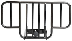 The Drive Medical Siderail Half Length No Gap Style features a sturdy black steel frame with vertical and horizontal bars, providing safety and support when used with hospital beds to assist entry, exit, and help prevent falls.