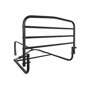 The Stander 30" Safety Bed Rail features a black metal design with horizontal bars and curved corners, providing enhanced safety and support along the side of your bed.