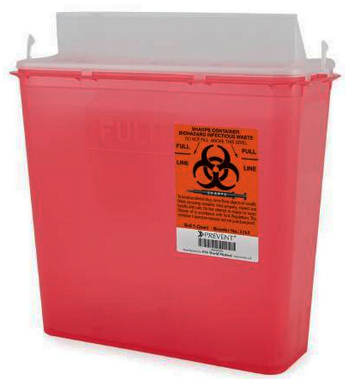 5 Quart Red Prevent Sharps Disposal Container with Horizontal Lid