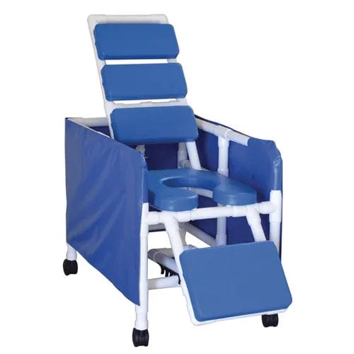 Experience enhanced comfort and accessibility with the Direct Supply Privacy Skirt for Direct Choice™ Reclining Shower Chair. Featuring a padded seat, backrest, and leg support, this shower chair is designed for your convenience. It includes wheels for easy mobility and ensures hassle-free maintenance while elevating your bathing experience. Supporting up to 300 lbs., it’s crafted to offer reliable performance and durability.