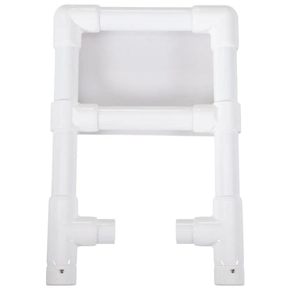Designed to fit over a radiator, this white rectangular PVC towel rack is an ideal bathroom accessory featuring multiple bars for hanging towels. Its shiny, smooth plastic construction enhances customization options in your bathroom or laundry room.