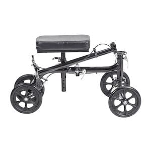 The Drive Medical Knee Walker Economy Folding RTL BX features four large wheels and a padded platform, delivering comfort, stability, and excellent mobility for injury recovery.